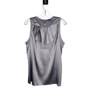 Vince Silver Silk Sleeveless Ruffle Neck Tank Top